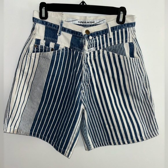 Marithe Francois Girbaud Pants - Vintage Marithe Francois Girbaud Blue and White Striped Jean Shorts